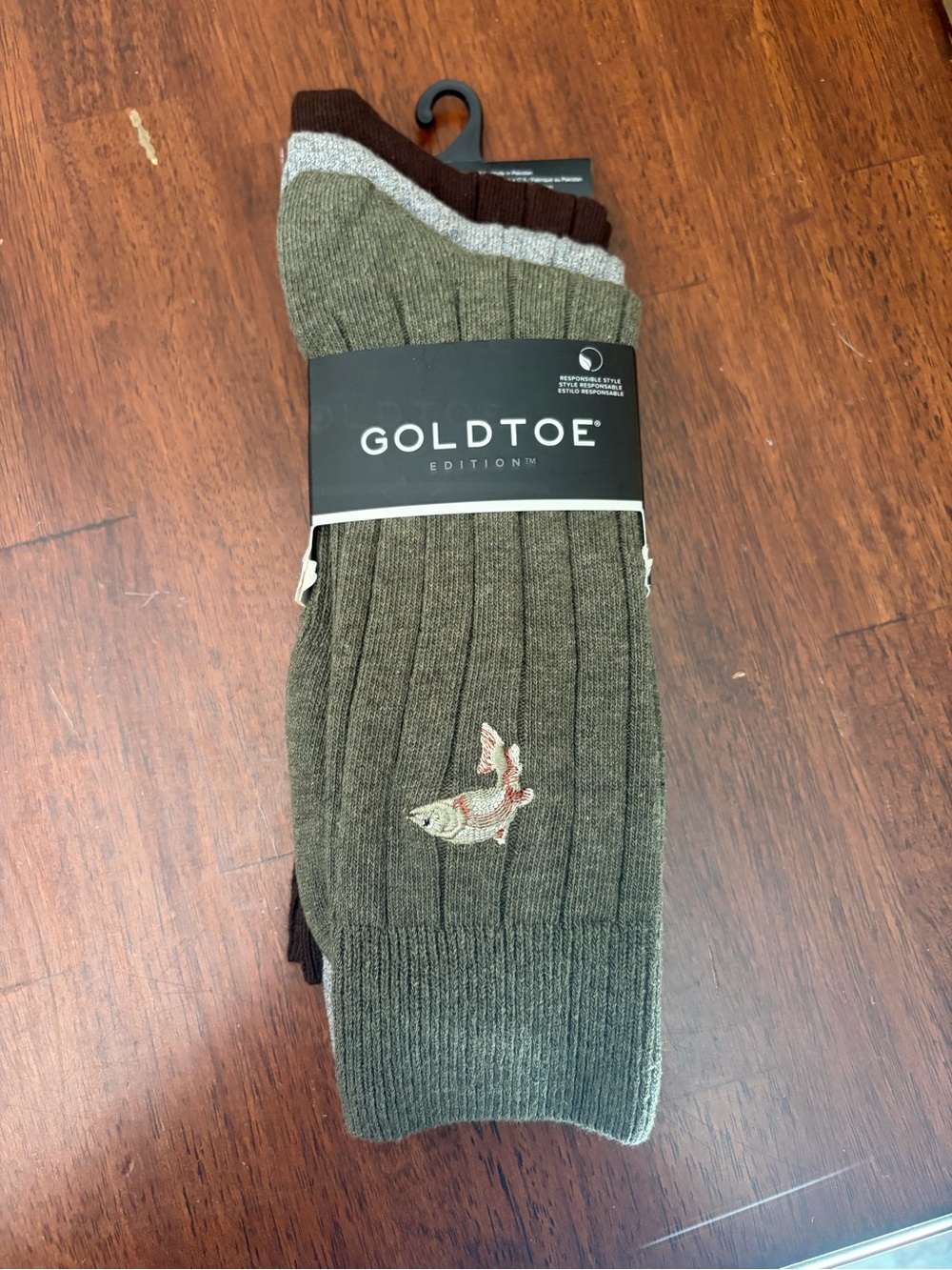 Gold Toe Brown Ribbed Socks with Yellow Accent